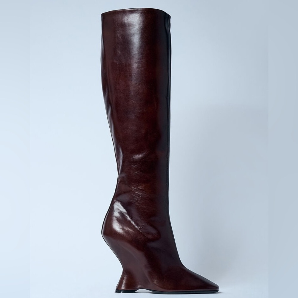 DRIES VAN NOTEN (NWOT) Leather Wedge Tall Boots EU40 - Picture 3 of 13